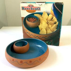 Vintage Chip & Dip Terracotta Bowl 10” Rio Ranchero Portugal Pottery Southwest